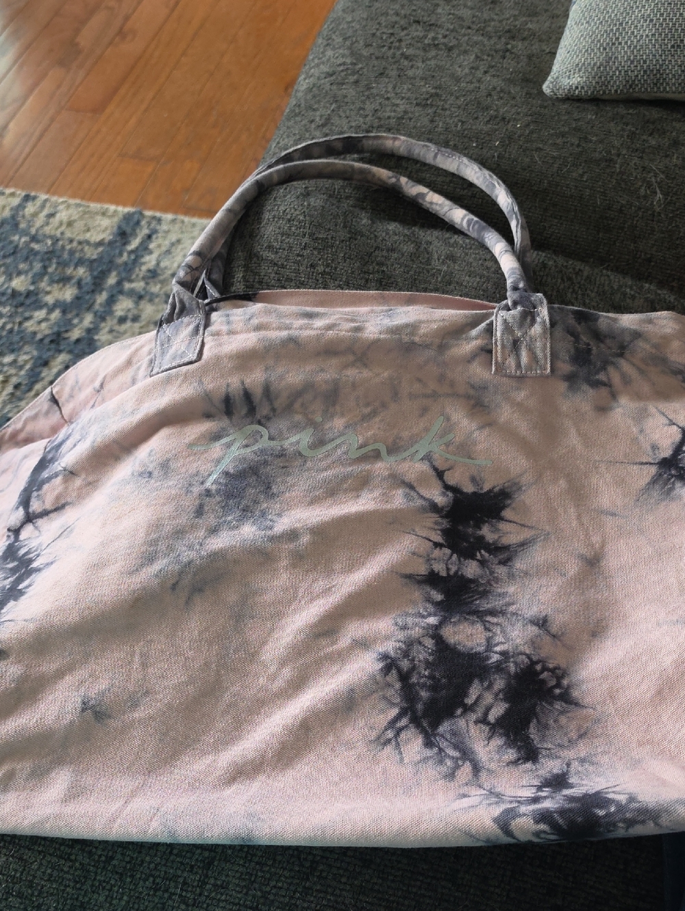 PINK Victoria's Secret Blush Pink Tote with Black Tie-Dye Accents